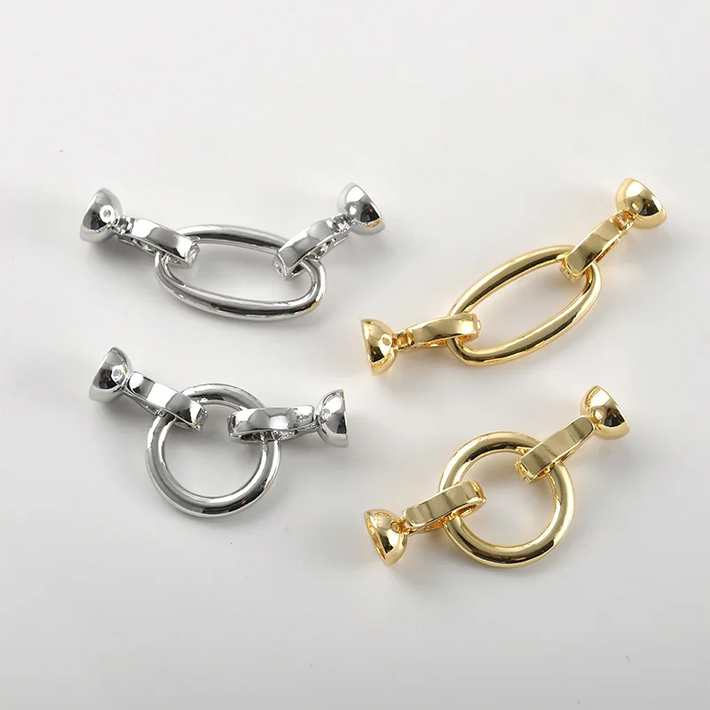 18k Electroplated Gold Color Retention Long Oval Round Hollow Connection Pearl Buckle DIY Beaded Bracelet Necklace Accessories