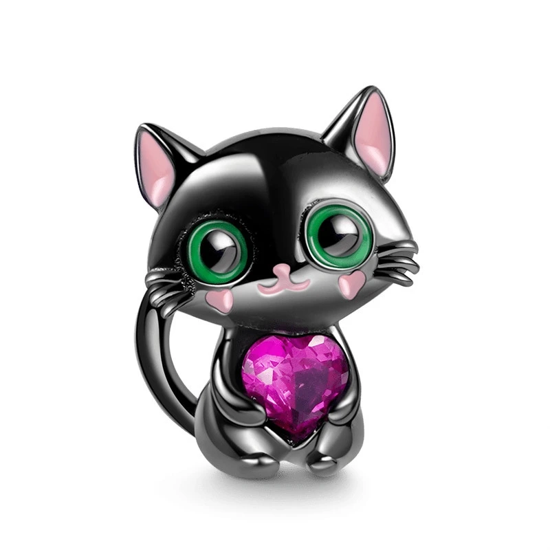 Naughty Pet Cat Dangle Series Embraces Heart Gemstone Beads Fit Original 925 Sterling Silver Pandora Bracelet DIY Charm Jewelry