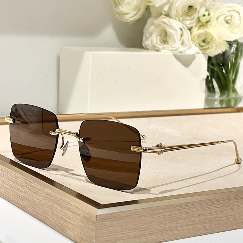 

Vintage Rimless Square Sunglasses for Men Classic CT0403S Gold Sun Glasses Hand Craft Super Light Titanium Solar Glasses Male