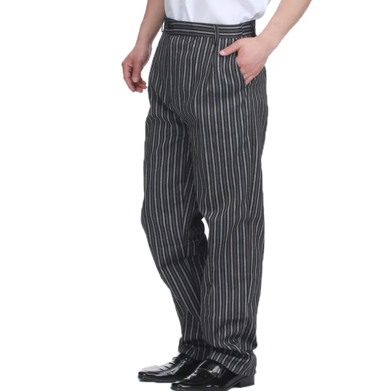 

Мужские рабочие брюки шеф-повара отеля, двойные полоски зебры, брюки шеф-повара для ресторанов, отелей, кухонная рабочая одежда для мужчин, летняя одежда