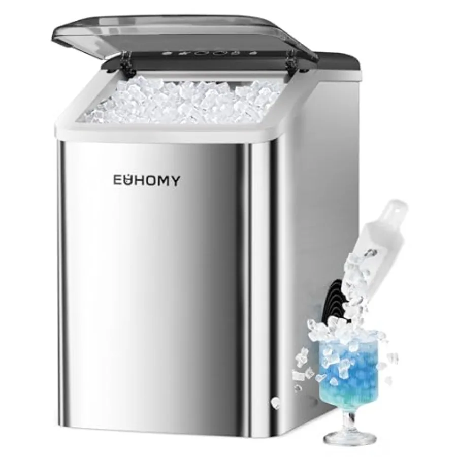 

Настольный льдогенератор для кускового льда, 40 фунтов/день, из нержавеющей стали, для мягкого жевательного льда, для дома, вечеринок, автодомов, кемпинга, с функцией самоочистки, резервуар 2 кварты