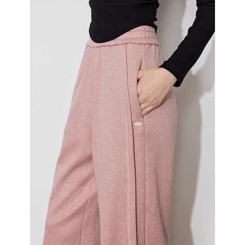 Toyouth Women Plush Sweatpant 2024 Winter Drawstring Waist Straight Wide-leg Trousers Casual Apricot Black Thicken Pants