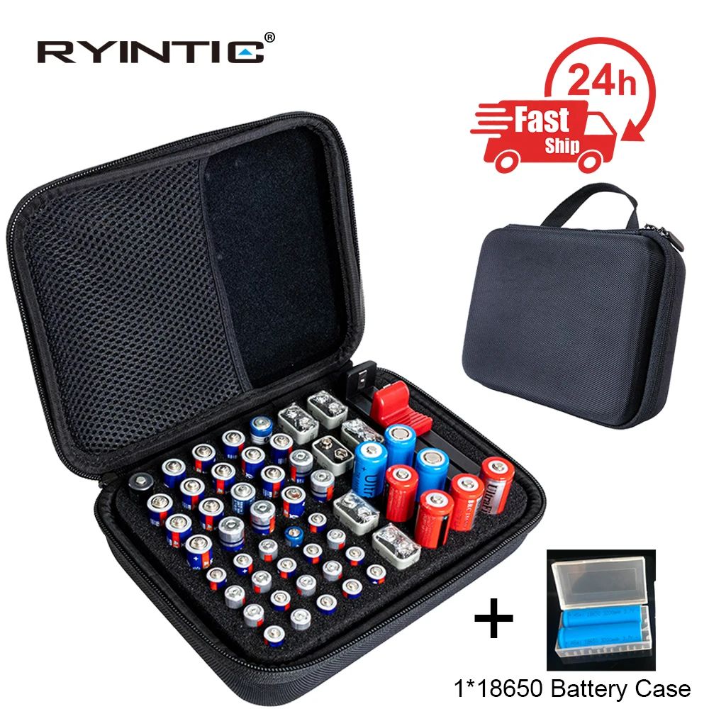 Portable Hard EVA Carrying 53Pcs Batteries Organizer Storage Box Case For 18650/AA/AAA/9V Battery Holds Bag With Battery Tester