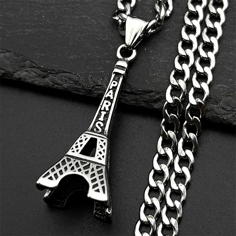 

Vintage Paris Eiffel Tower Pendant Necklace For Women Men Stainless Steel Silver Color Hip Hop Punk Chain Jewelry Gift