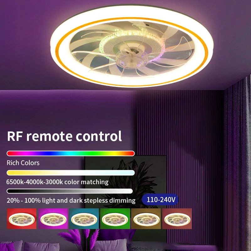 LED Ceiling Fan Light Modern Thin RGB Remote Control Dimming Mobile App Control Indoor Bedroom Living Room Dining Room 110-220V