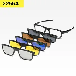 2256A 6 IN 1 Color clips Spectacle Frame With Polarized Clip On Polarized Sunglasses Magnetic Glasses Male Computer Optical