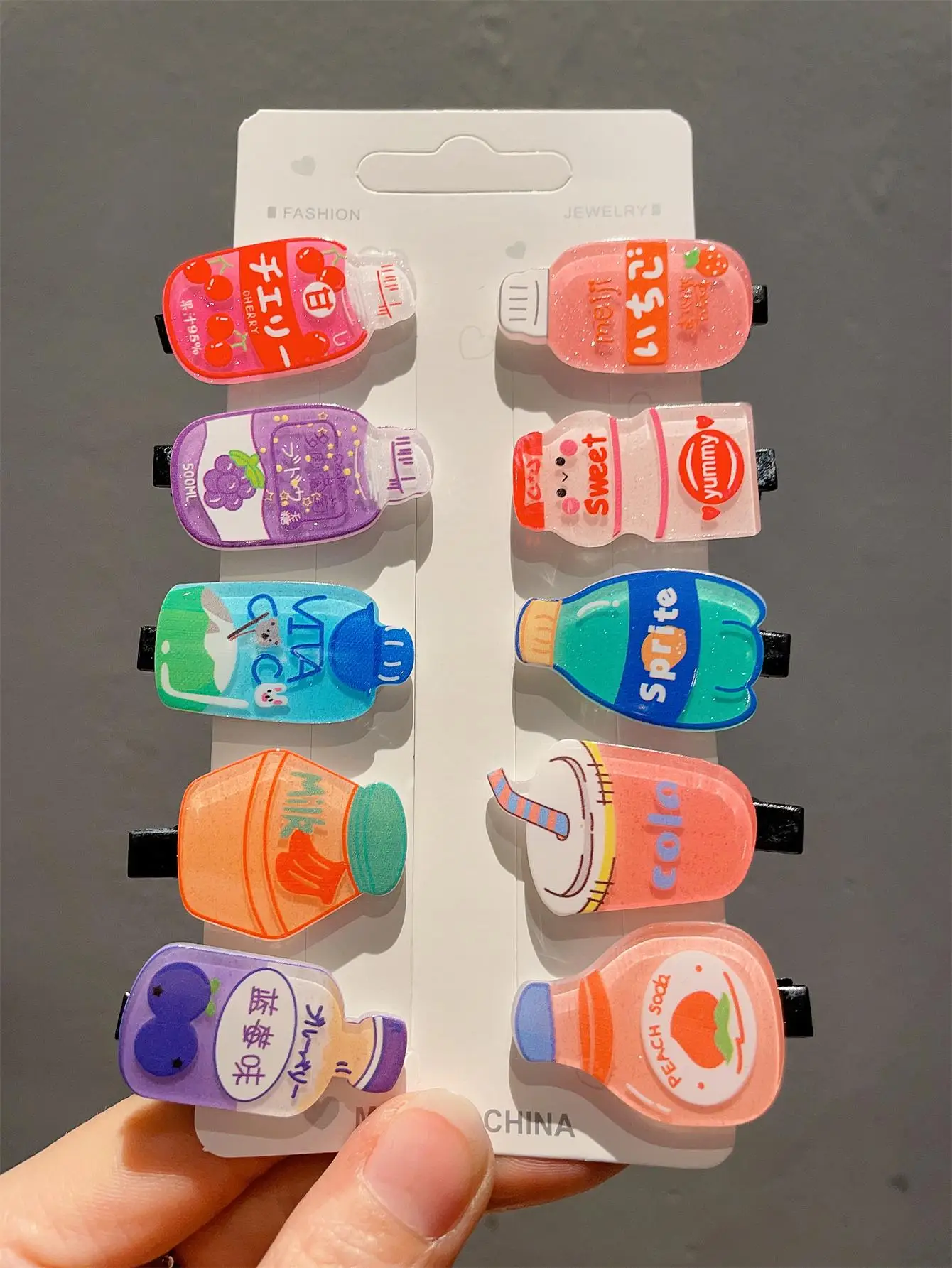 10 hair clips Cute drink bottle Hair clips Cartoon shredded hair edges Clip bangs clip Princess hair accessories clip