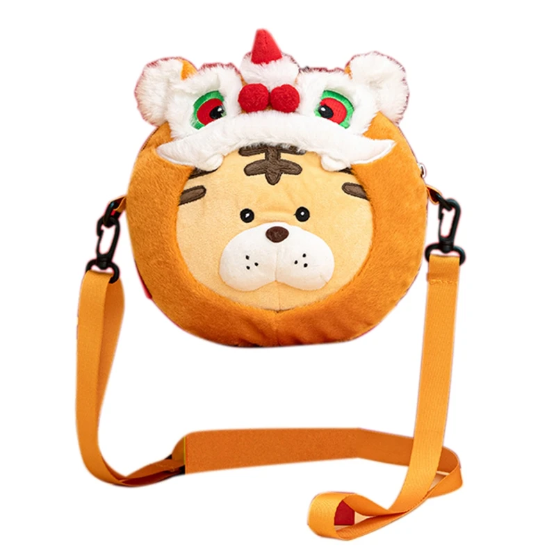 Tiger Plush Sling Bag Decor New Year Cartoon Kids Coin Purse Party Pendant New Year Decorations Plush Toys Gift