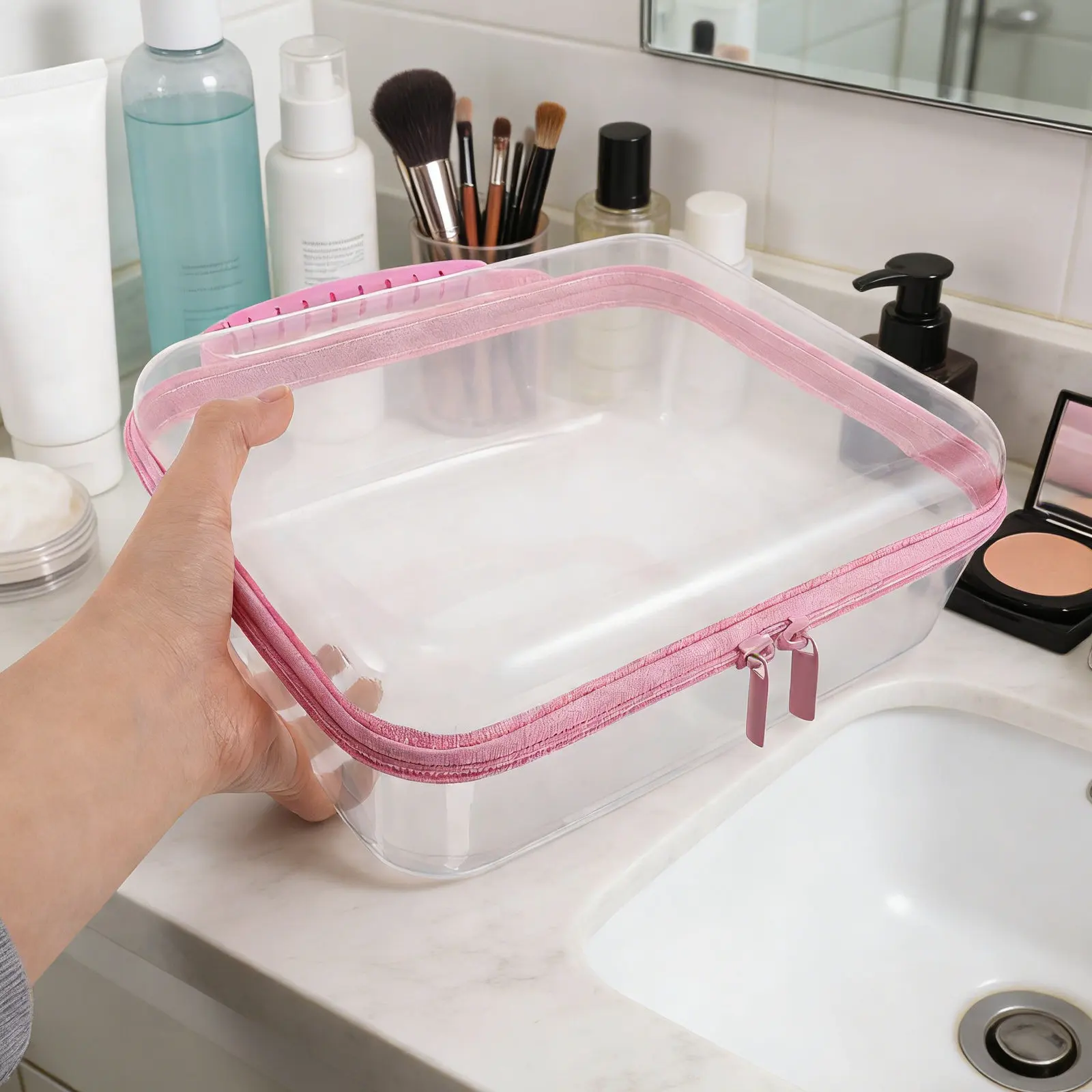 Hard shell zipper case for family travel organizers to keep toiletries organized 24.5x20x10cm plastic storage box