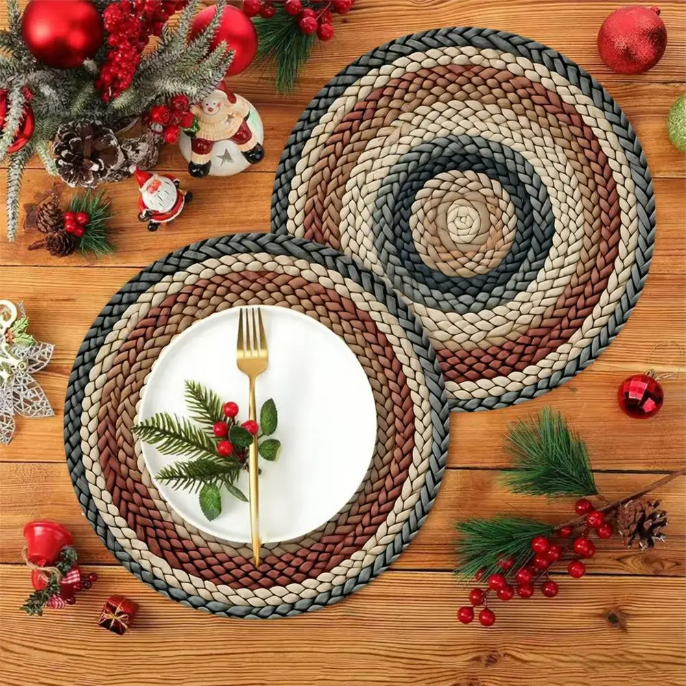 Linen Placemat Thickened Circular Bohemian Placemat Set Heat-resistant Oil-proof Table Mats Reinforced Seam Dining Decor