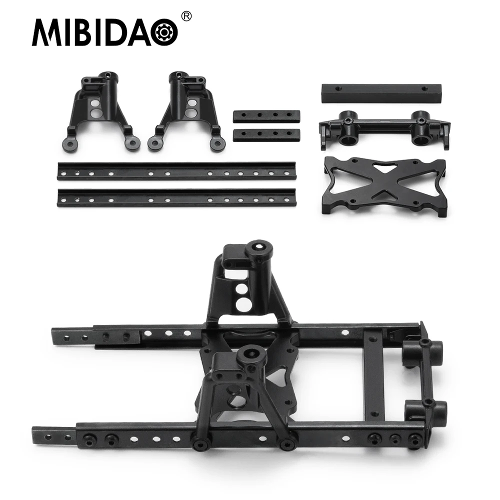 MIBIDAO Metal 6x6 Chassis Rails Kit esteso con torri d\'urto e supporto paraurti per Axial SCX10 1/10 RC Crawler Car Model Parts