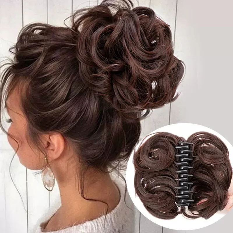 Syntetyczny roztrzepany kręcony kok z włosów Chignon doczepiane włosy z pazurem Scrunchy peruka sztuczne włosy z ogonem dla kobiet treski