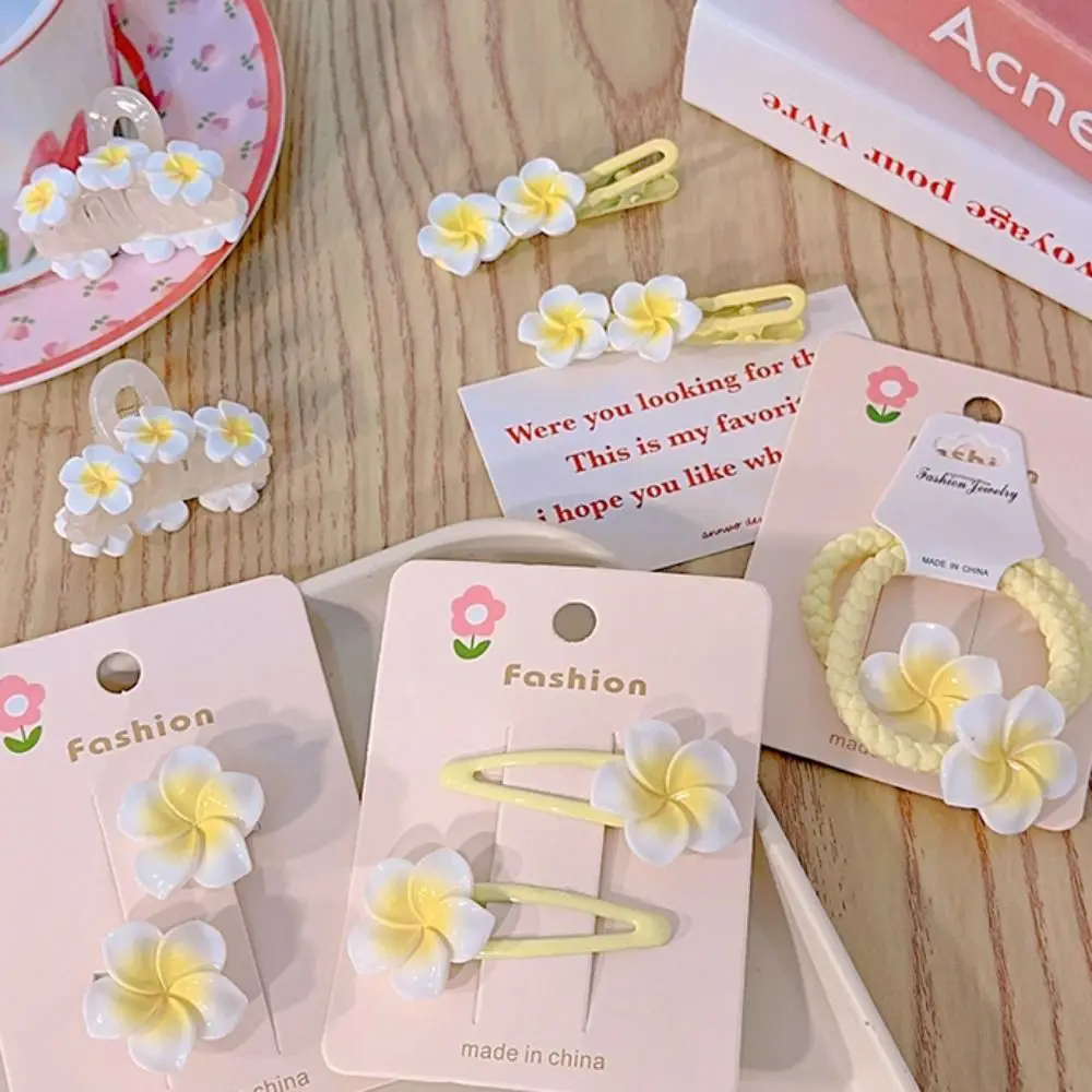 Pince à cheveux en forme de fleur de Plumeria, corde à cheveux, accessoires pour cheveux, fleur d'œuf traditionnelle BB, ornements de cheveux jaunes, Barrette à fleurs