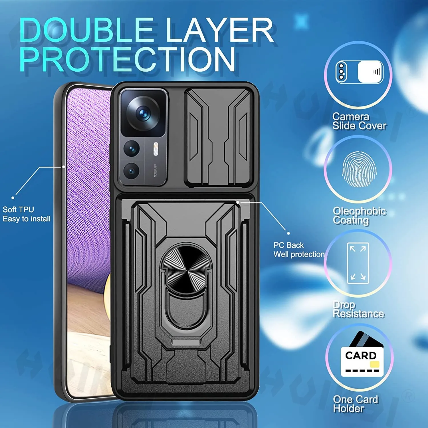 Case For Xiaomi 12T 12 Pro 12X A1 Redmi Note 11S 11T Pro Poco X4 F4 X3 Note 10 Slide Camera Card Detachable Holder Lens Bracket