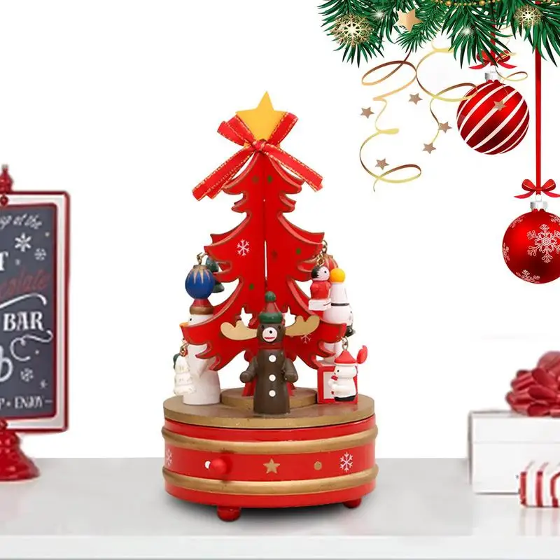 

Christmas Musical Boxes Wooden Music Box Christmas Tree Shape Educational Musical Figurine Windup Christmas Festival Decoration