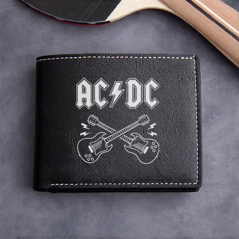 AC DC Logo Embossed PU Leather Wallet for Men Premium Lightweight Durable Compact Design Classic Rock Style