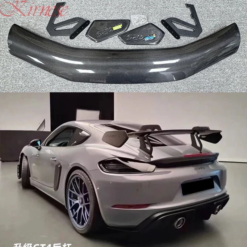 Carbon Fiber Rear Spoiler Tail Wings For Porsche Cayman 718 Boxster GT4 RS Style Car External Decoration Rear Trunk Wing