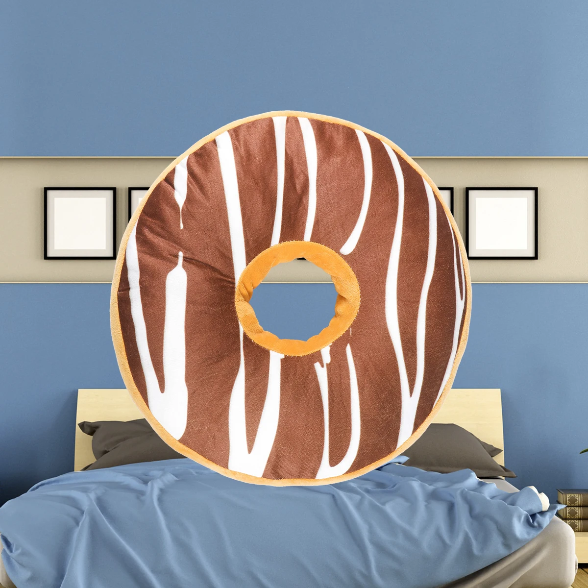 

3D Donut Pillow Cosy Seat Back Stuffed Cushion Doughnut Throw Pillow for Living Room Bedroom Home Decor 40cm (Milk and