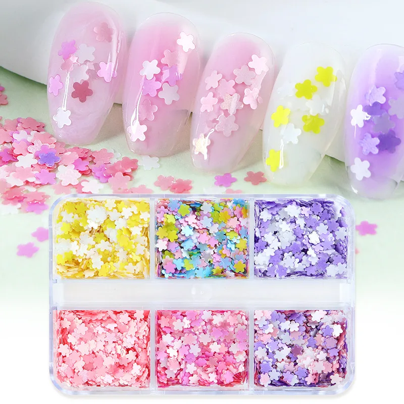 

6 Slots/box 2024 Spring New Flowers Nail Glitter Decorations Press On Nails Charms DIY Manicure Art Design Accessories Ornament