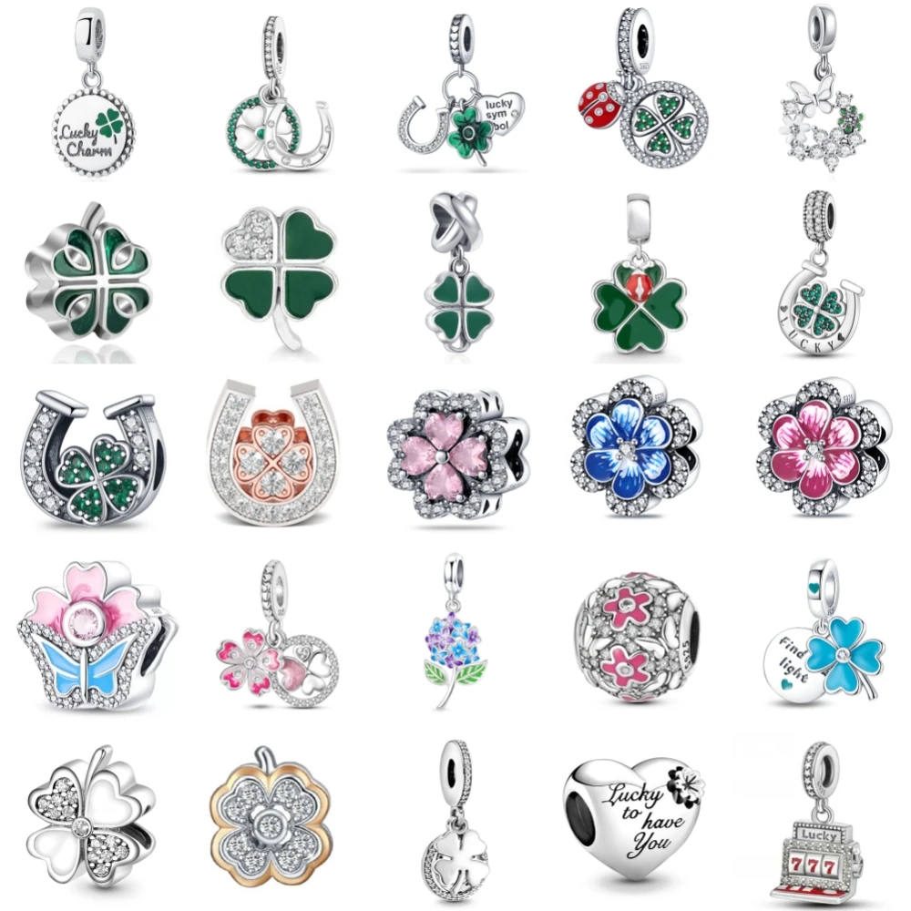 New 925 Sterling Silvering Lucky Four-leaf Clover Charm of ley 925 Chain Beaded Fit Original Pandora Bracelet DIY Ladies Jewelry