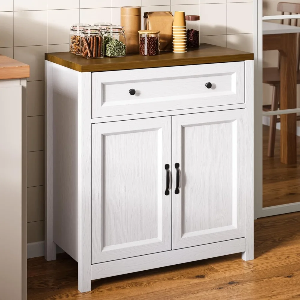 

Kitchen Storage Cabinet with Adjustable Shelf, Farmhouse Coffee Bar Sideboard Buffet with Large Drawer, Barn Door, 30"W x 15.6"