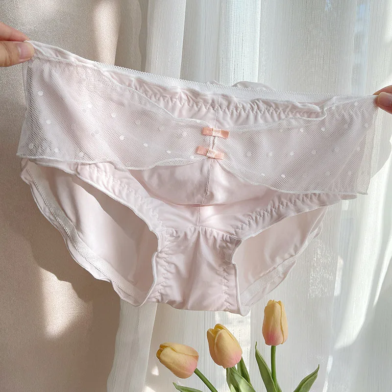 

Man's Pink Sexy Lace Bow Briefs Feminine Design Live Show Dance Costume BF Gift Cross-dressing Party Panties Harajuku