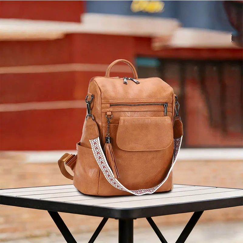 Retro Women's Backpack PU Waterproof Fashion Ladies Travel Backpack Large Capacity Double Shoulder Bag Student School Bag