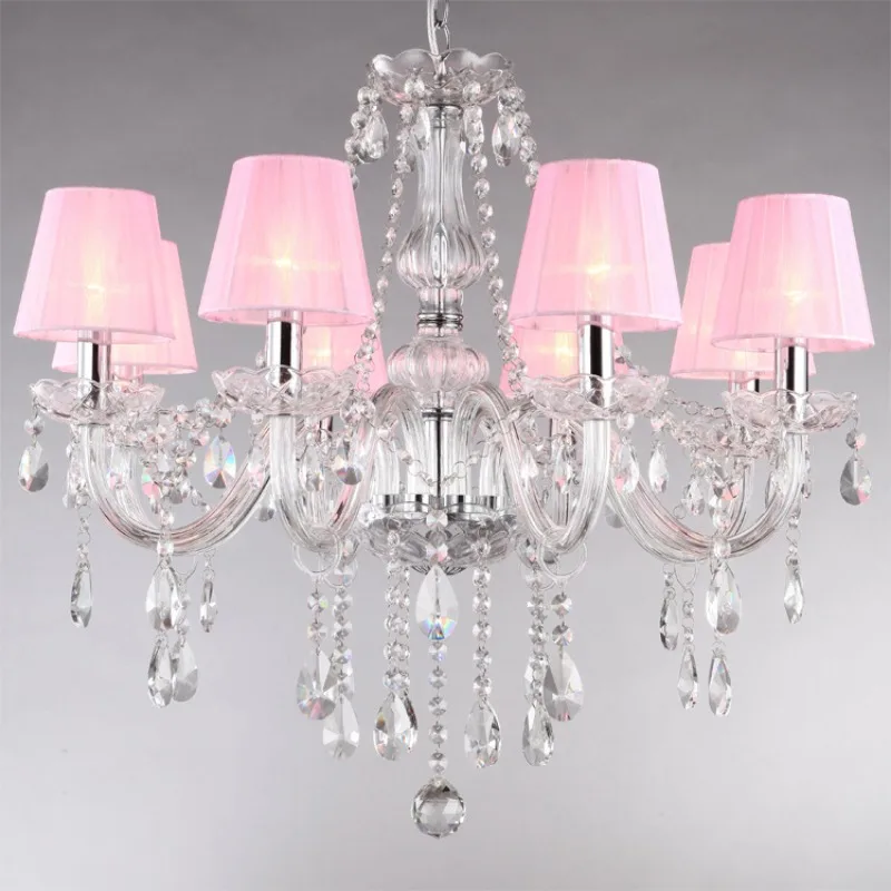 6 heads transparent with lampshades, European-style crystal chandeliers, candle chandeliers, glass chandeliers, restaurant light