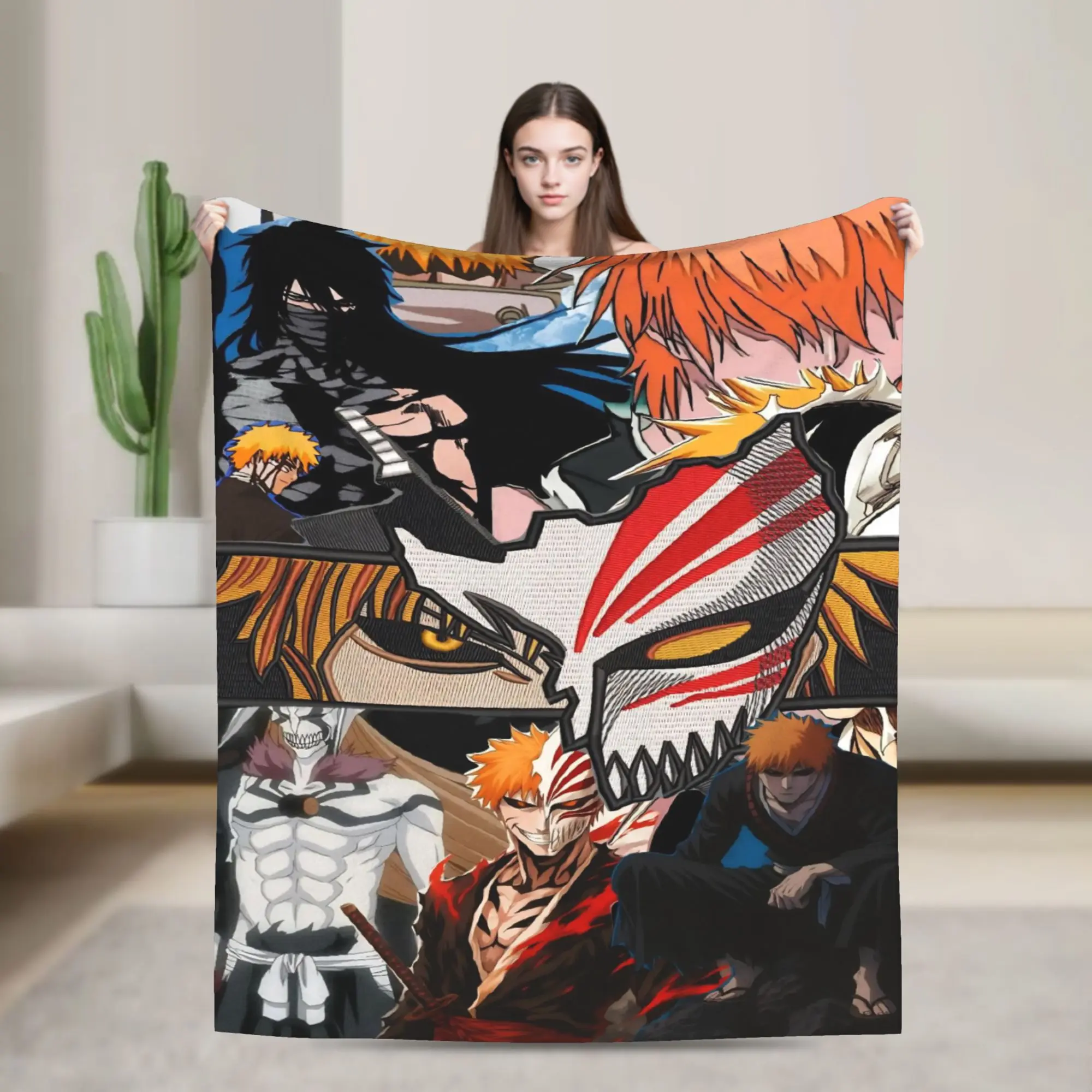 Kurosaki Ichigo Flannel Blankets Bleaches Anime Funny Throw Blankets for  Sofa Bedding Lounge 150*125cm Bedspreads