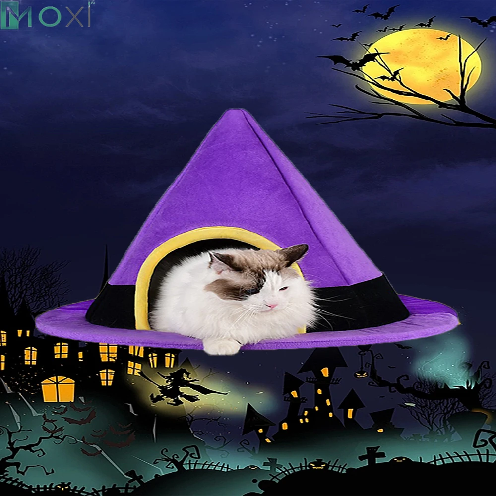 MOXI Halloween Soft Pet Cat Bed Semi-Enclosed Winter Small Dog Nest Animal Sleeping House Accessories Outdoor Indoor Basket Cat