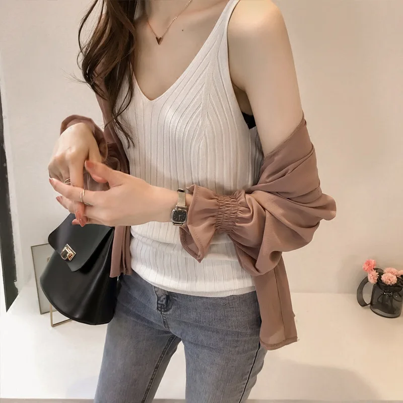 Women's V-Neck Sling Sleeveless Backing Sweater