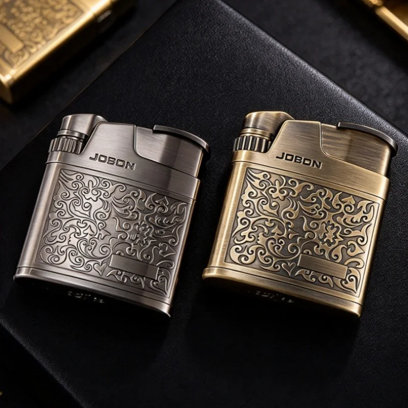 JOBON Premium Vintage Butane Lighter One-key Ignition Windproof Full Metal Alloy Gift Box Men Collection Festival Smoking Gift