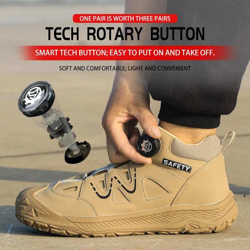Middle-sized snap-button rubber-soled safety shoes, protective shoes, work shoes, impact-resistant, puncture-resistant