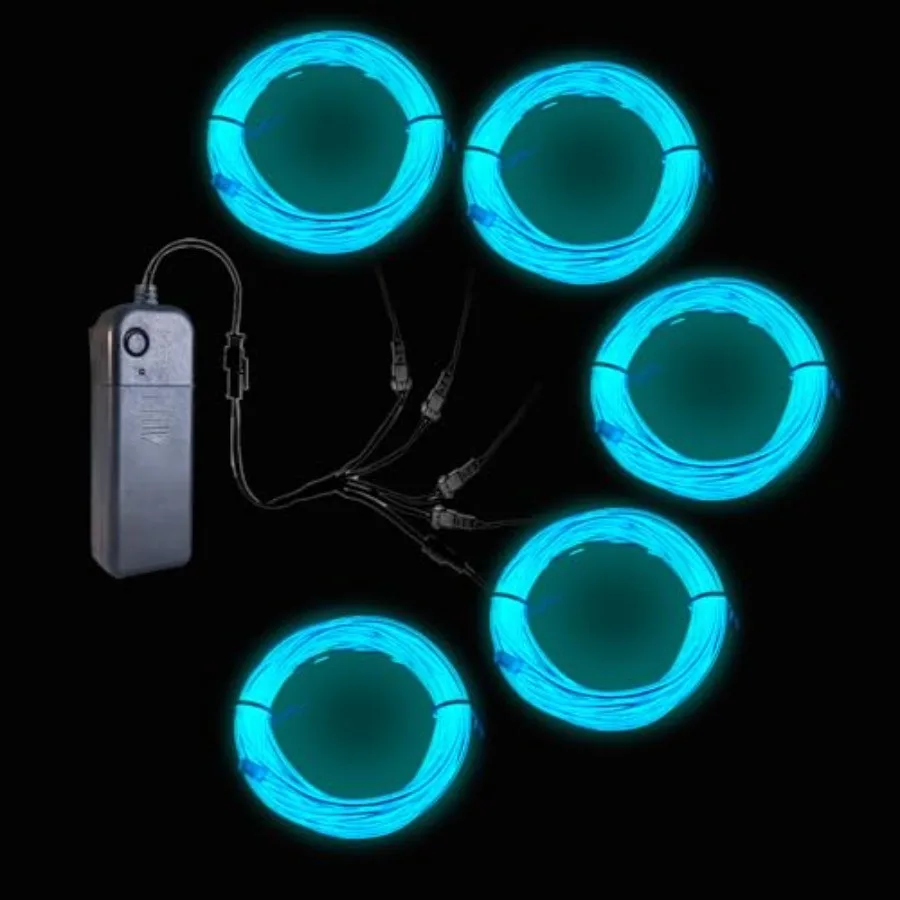 Mvchenxi EL Wire Kit, 5 x 1 Meter Flexible and Cuttable Neon Light Strips, 4 Lighting Modes, Halloween Christmas Decoration, DI