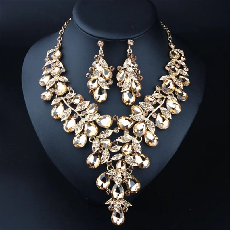 Jewellery Set Personalised Exaggerated Rhinestone Large Necklace Earrings Women\'s Dress Dinner Accessory