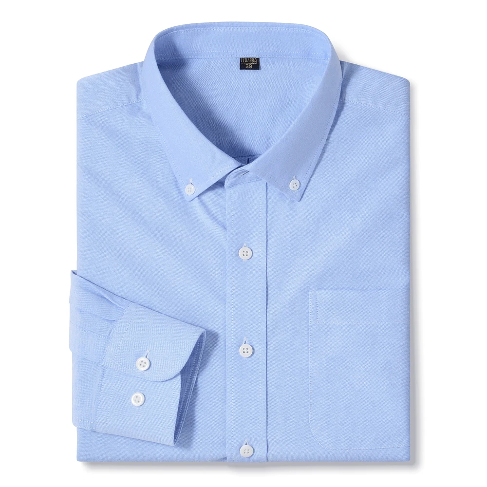 Camisa oxford masculina listrada sólida trabalho casual botão para baixo colarinho camisa de algodão clássico-ajuste camisas de manga longa com bolso