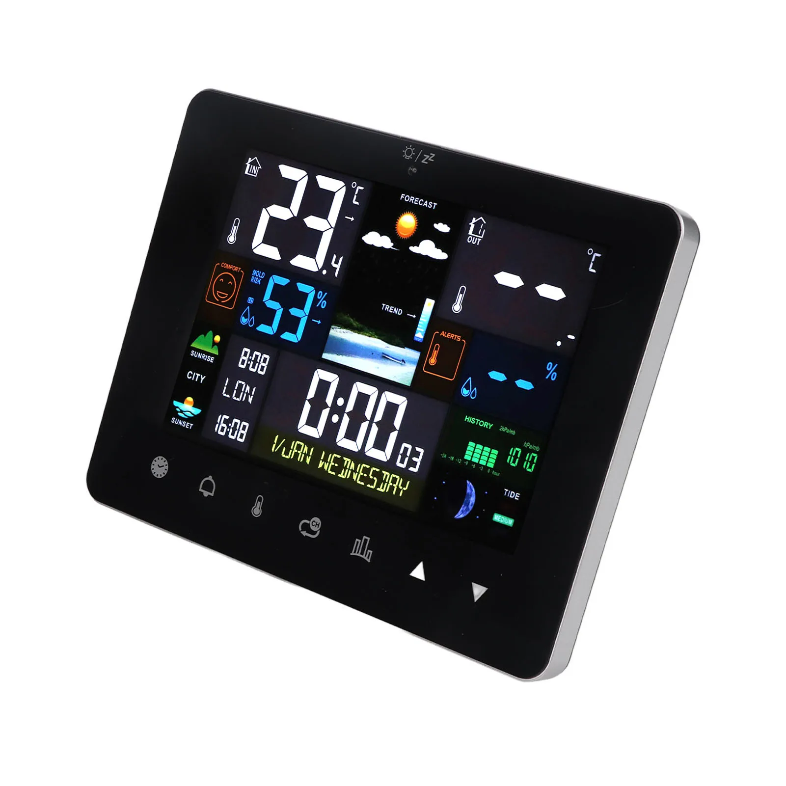 Colorful Touch Screen Digital Weather Forecast Station Wireless Indoor Outdoor Thermometer