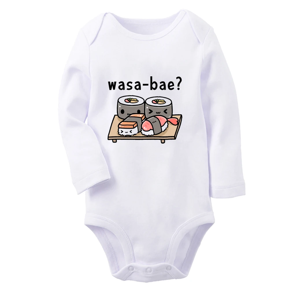 iDzn NEW Sushi Wasa-Bae Cute Baby Rompers Baby Boys Girls Fun Print Bodysuit Infant Long Sleeves Jumpsuit Kids Soft Clothes