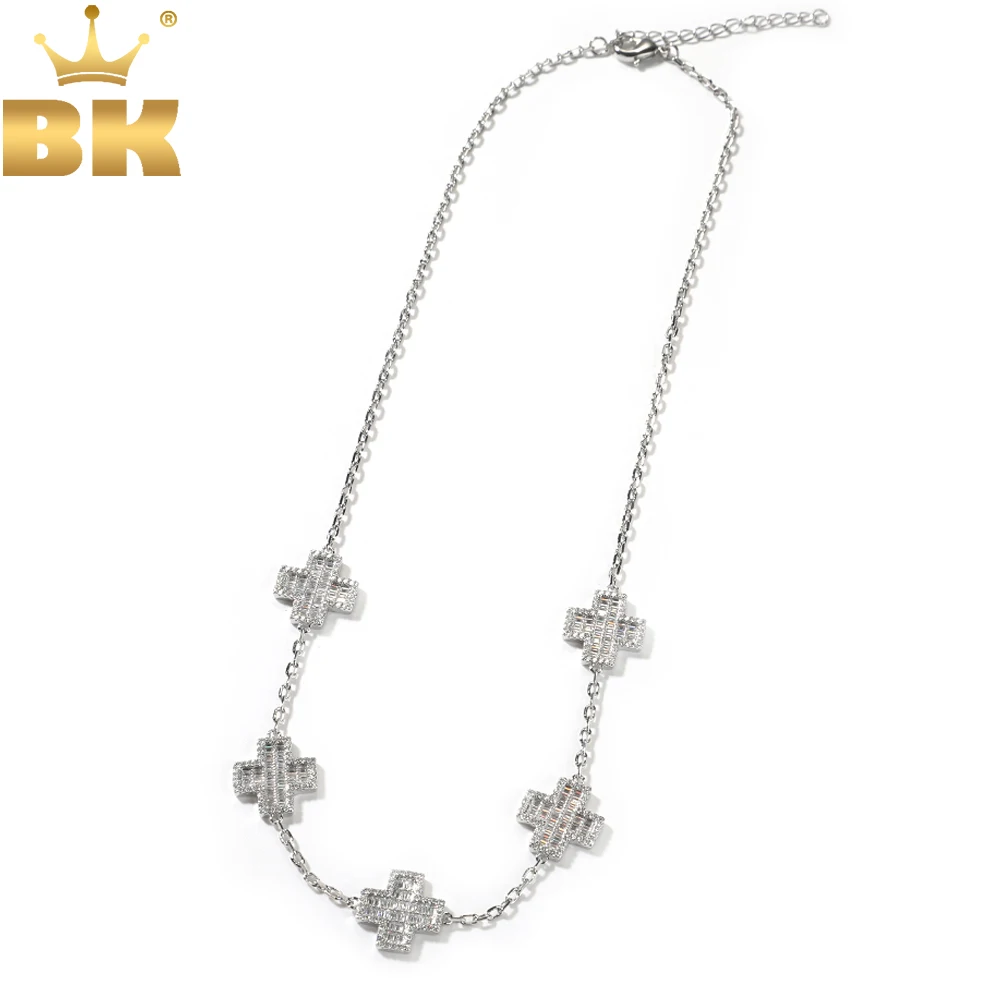 

THE BLING KING Bold Baguettecz Cross Necklace Iced Out Square Cubic Zirconia Fashion Charm Hiphop Jewelry Gift For Women Girl