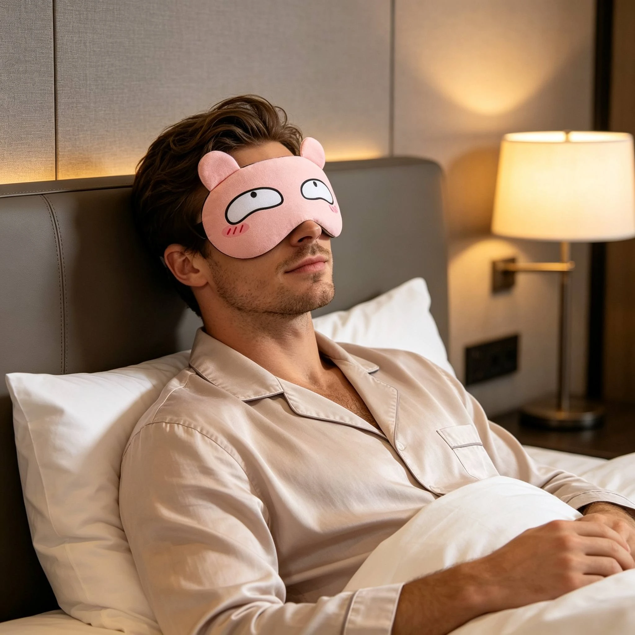 Pink Shy Cat Ear Sleep Eye Mask Cute Cartoon Funny Print Light Blocking Shade Soft Breathable Nap Meditation Cover