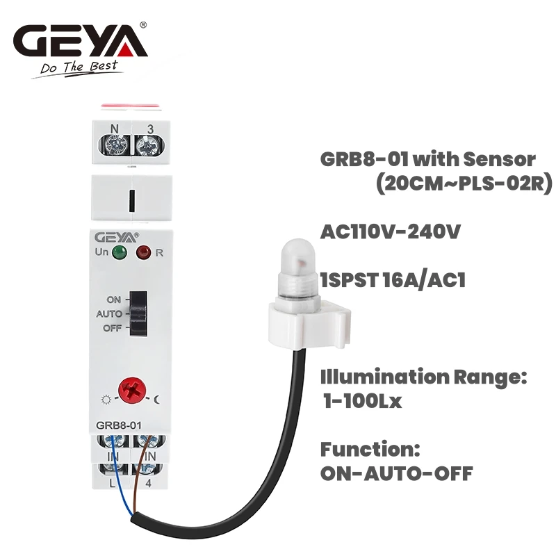 GEYA GRB8-01/02 Din rail Twilight Switch Photoelectric Timer Light Sensor Relay AC110V-240V Auto ON OFF