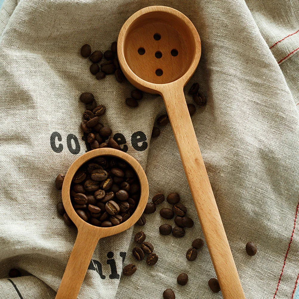 

Wooden Slotted Spoon Long Handle Natural Color Eco Friendly Kitchen Coffee Bean Colander Ramen Serving Tool