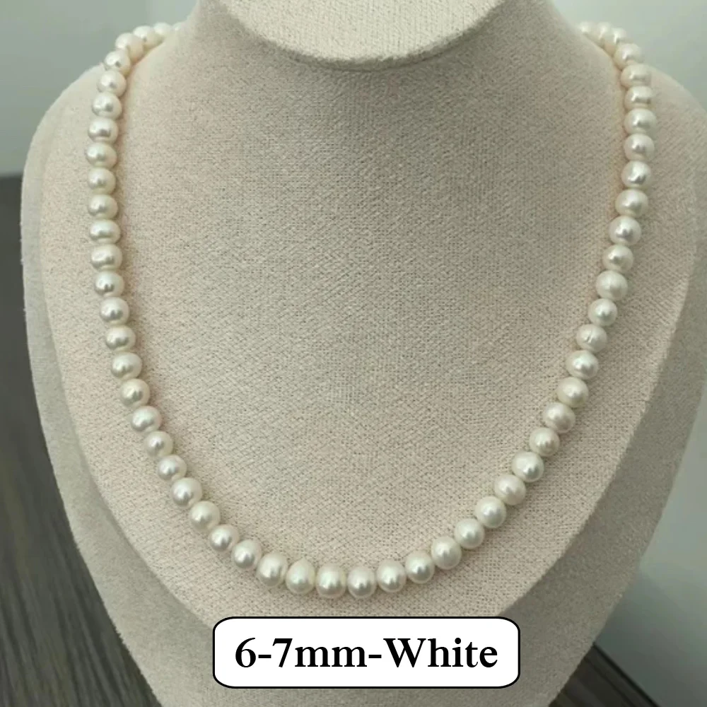925 Silver Color Clasp Natural Freshwater Pearl Necklace for Women 100% 6-7mm Potato Shaped Pearls Delicate Jewelry Necklace AA+