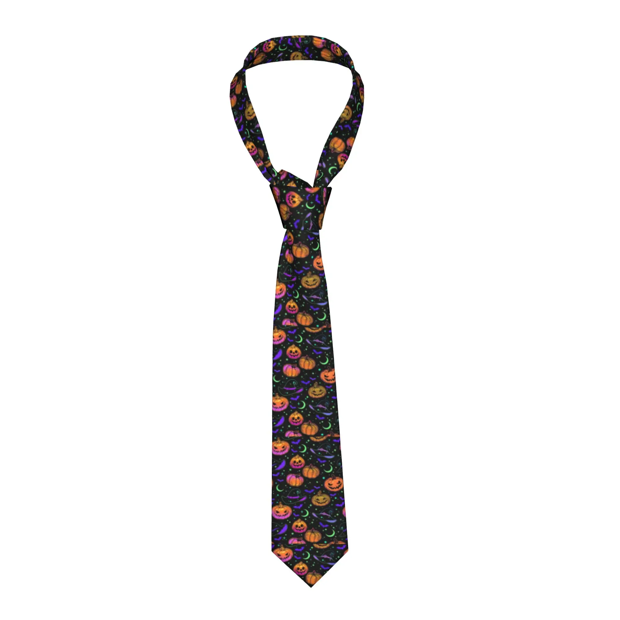 Psychedelic Neon Halloween Pumpkin Necktie Unisex 8 cm  Neck Ties for Mens Casual Narrow Daily Wear Cravat Wedding Business