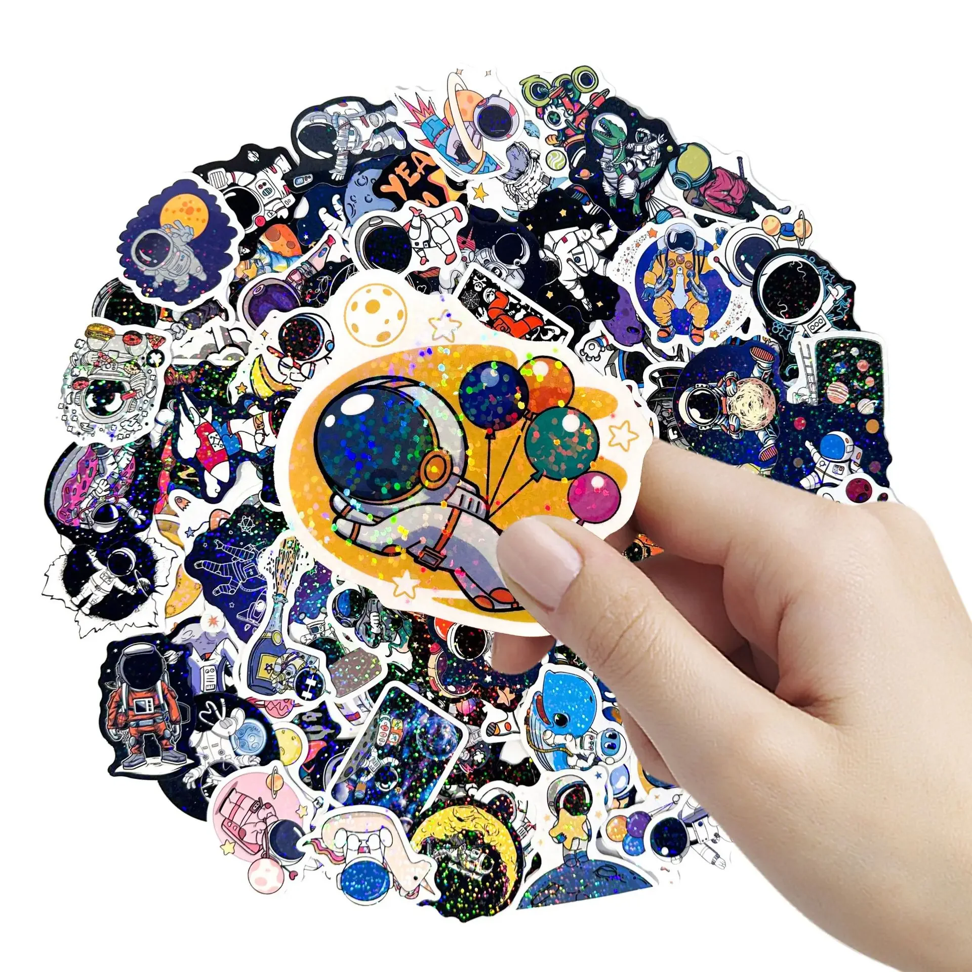 100pcs Holographic Astronaut Stickers,Lunar Space Exploration, Space, Luggage, Graffiti, Party Space Stickers