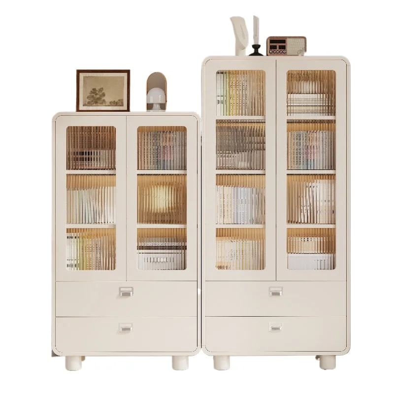 

French with glass door cabinet solid wood display cabinet, household storage combination study cabinet