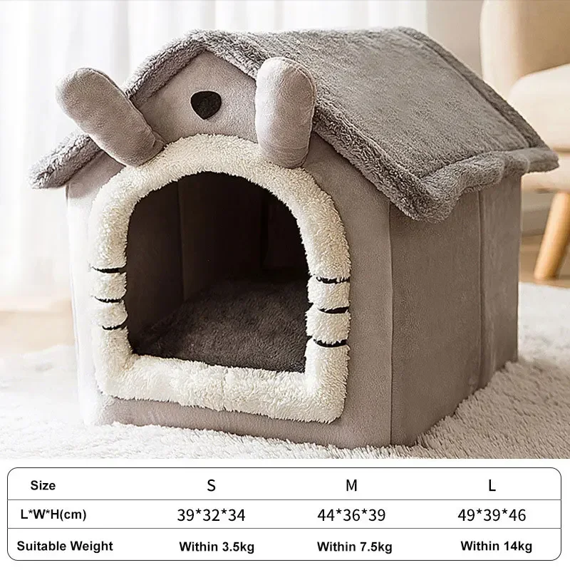 Casa plegable para perros y gatos, cama cálida de invierno, cesta para mascotas, cueva para cachorros, sofá