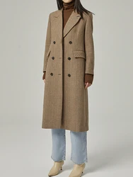 Long Suit Wool Woman clothing Winter Chic Lambskin Patchwork Long Sleeve Double Breasted One Side Tweed Jacket Female clothing