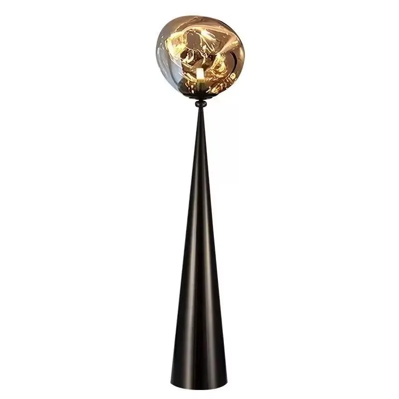 Nordic lava floor lamp, luxurious golden acrylic lampshade, black conical base