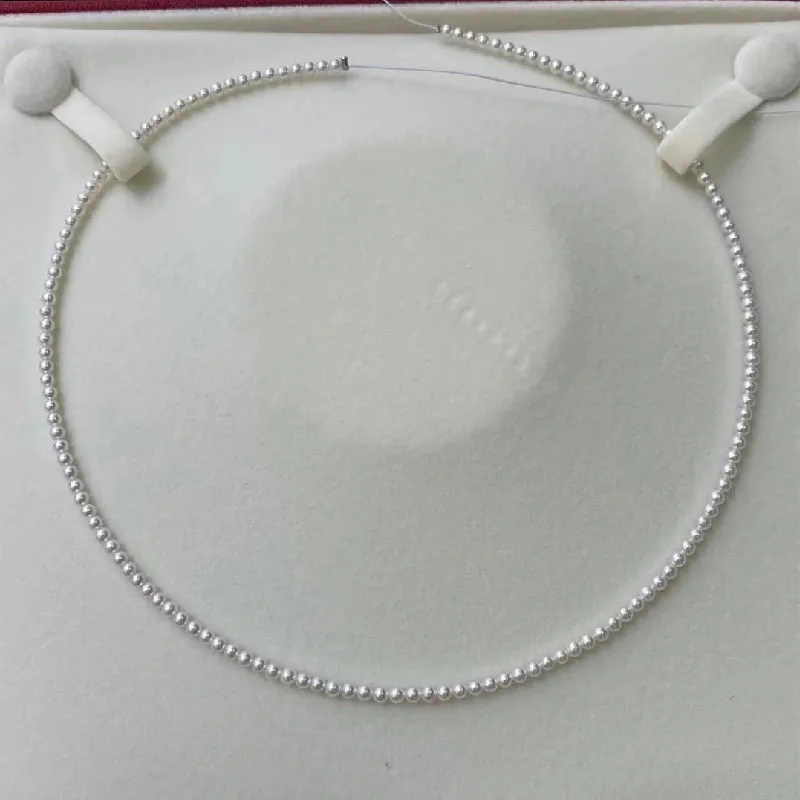 18K Solid Gold Natural Akoya Real 3-4mm Pearl Mini White Necklace Fine Jewelry Sweater Chain Simple Women Free Shipping